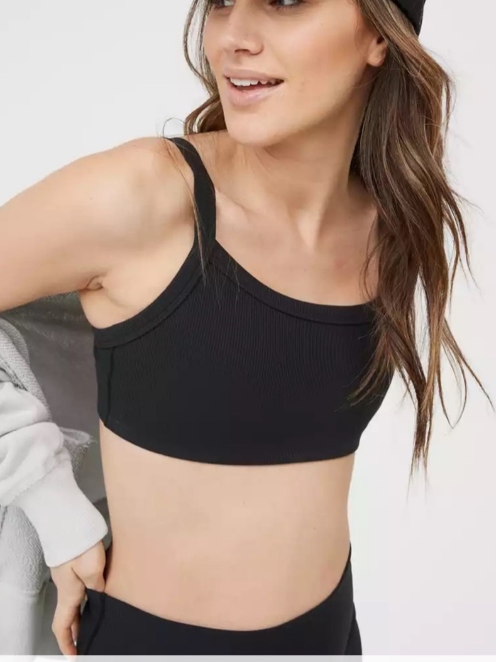 offline by Aerie Black Ribbed Square Neck Bralette Sports Bra